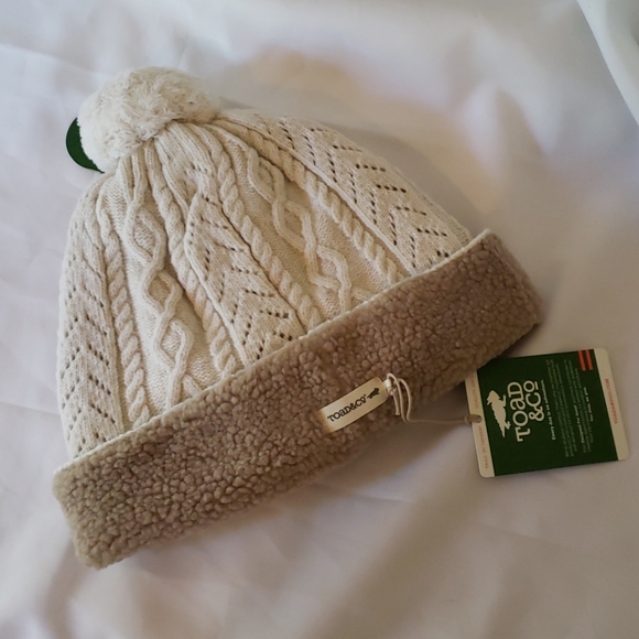 Toad & Co Flurrie Knit Beanie Winter Hat Fleece Lined Egret Tan White OS NWT - Picture 4 of 8